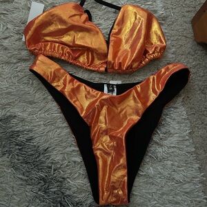 Holographic  Orange Bikini Set